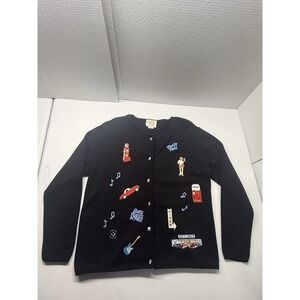 TIA Vintage Black 100% Cotton Women's Size M 1950  Memories Sweater Made In USA